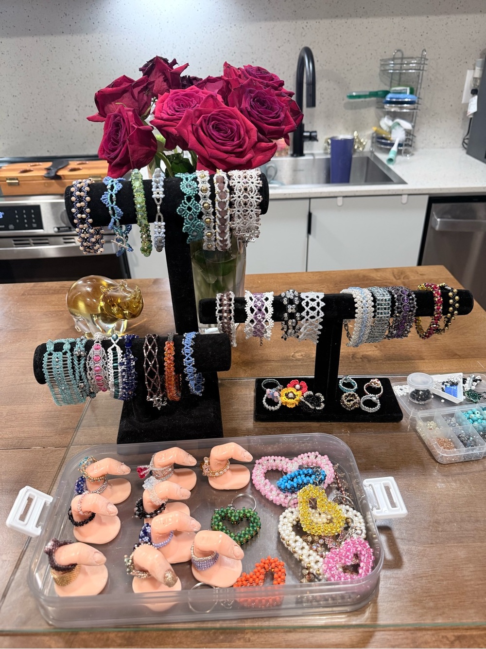 Handmade Beaded Bracelets & Rings Set - Multicolor